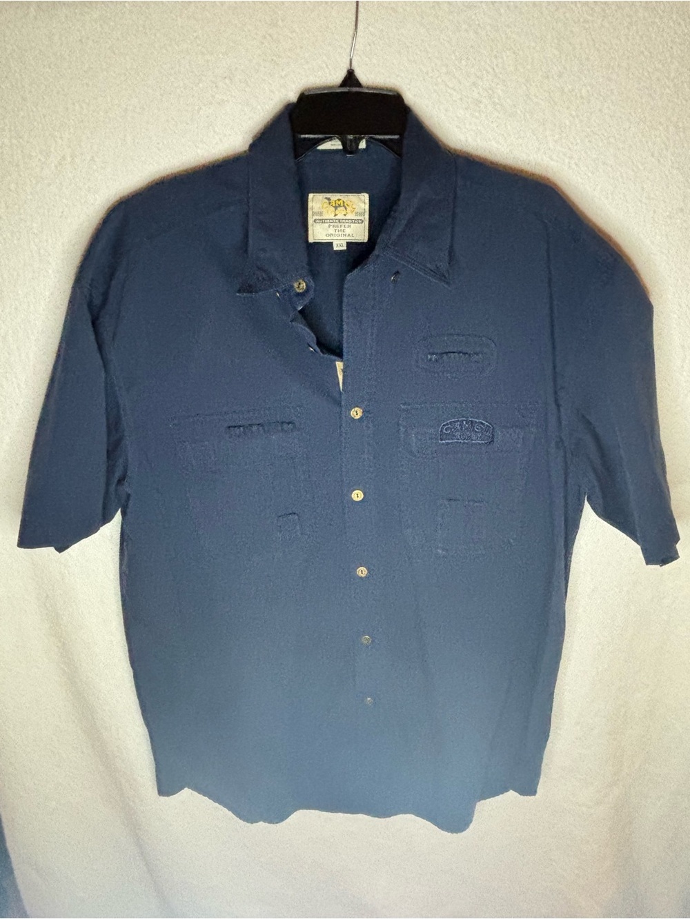 Vintage Camel Trophy Shirt Men Blue 2XL Button Up Outdoor Utility Safari Pockets